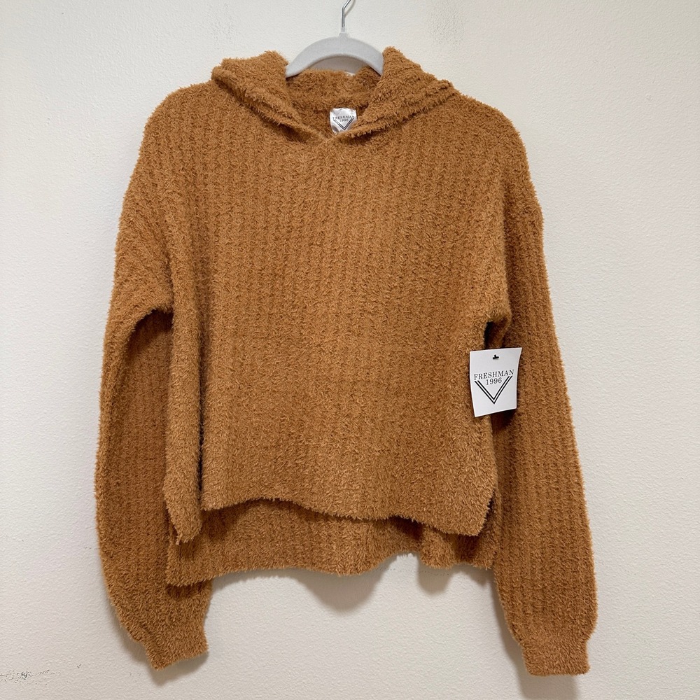 Freshman 1996‎ Hoodie Sweater Womens Medium Brown NEW Eyelash Popcorn Knit